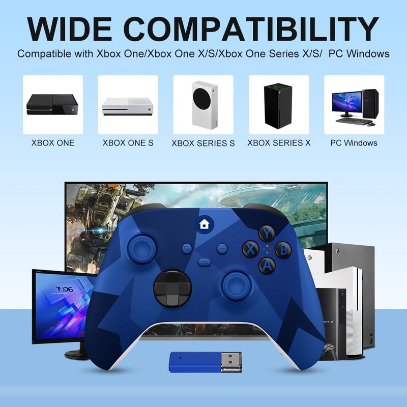 BUERTT Store وحدة تحكم Xbox One، وحدة تحكم Xbox اللاسلكية لجهاز Xbox One، Xbox Series X/S، وحدة تحكم لاسلكية مع مقبس صوت 3.5 مم، مع محول لاسلكي 2.4GHz، لون كمو أزرق - Image 3